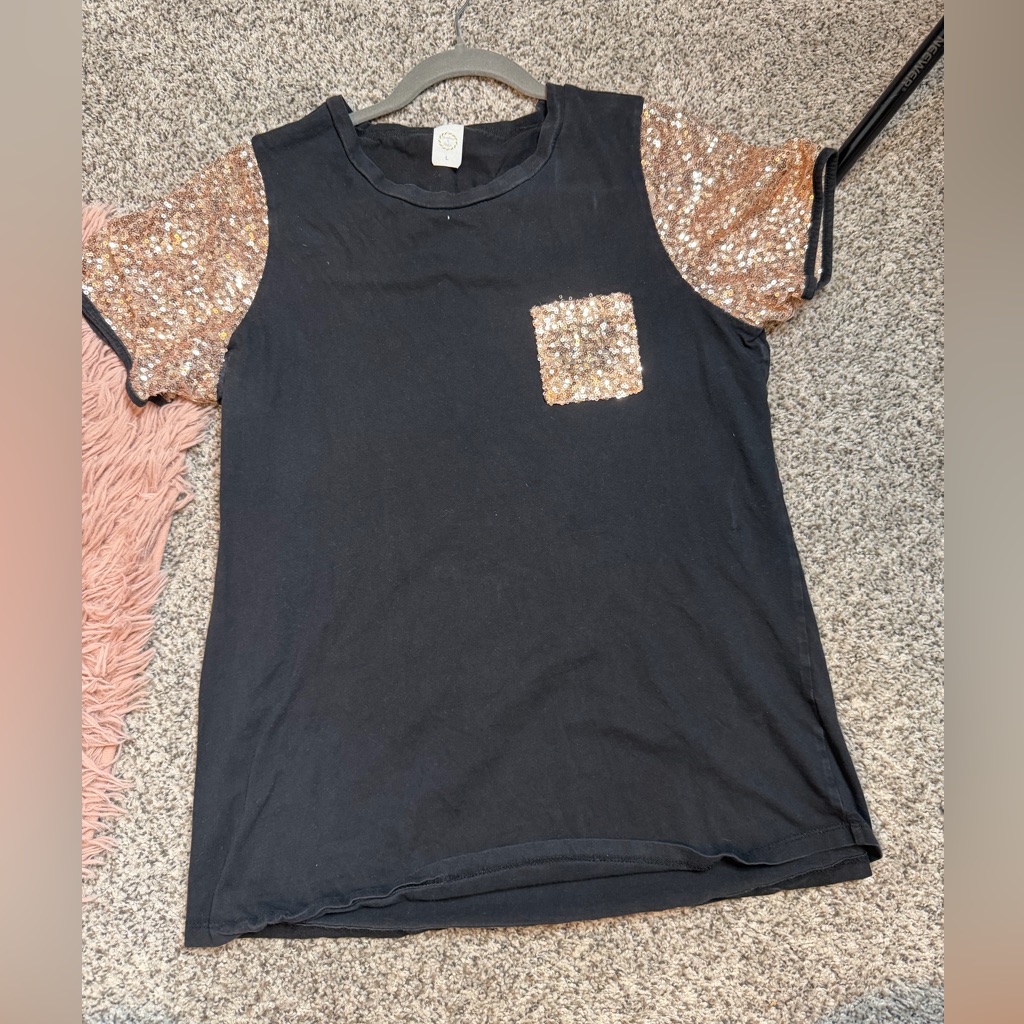 Elegant Black And Rose Gold Sequin Women's Tee